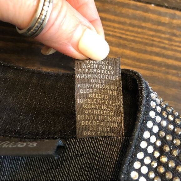 Chico’s Studded Denim Jacket Women’s Size Medium Black Stretch Zip Up Old Money - Picture 10 of 12